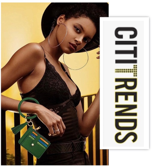 Citi Trends Green Circle Bangle PU Leather Keychain Wallet ID Card Holder - Picture 3 of 6